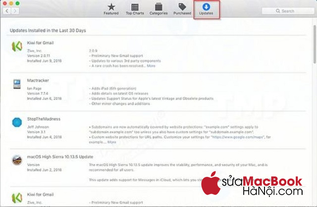 Cập nhật phần mềm để sửa lỗi macbook không mở được ứng dụng (safari, file word, rar, camera).