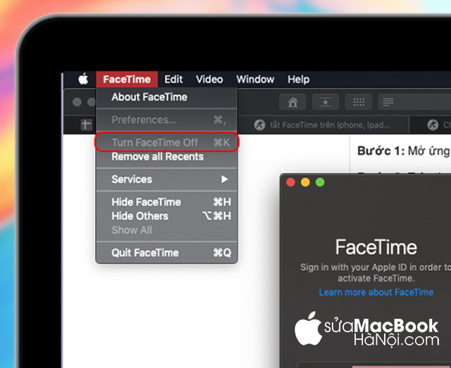 Kích hoạt trạng thái Turn Facetime On để giải quyết tình trạng macbook không gọi được facetime.