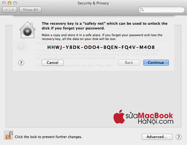Mã dự phòng của FileVault giúp giải mã file lưu trong macbook để truy cập vào máy